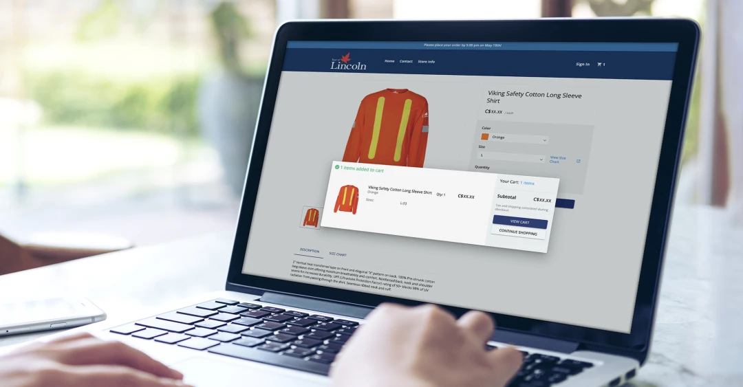 A custom designed, user-friendly online e-commerce website for municipal Town of Lincoln employees to order consistently branded safety gear, apparel and merchandise.