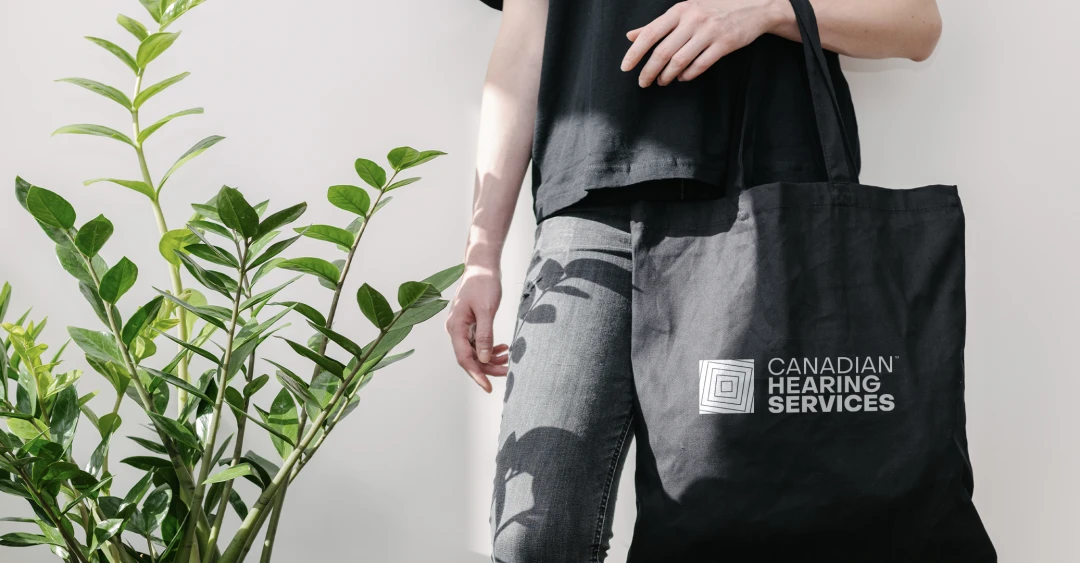 Healthcare branded merch can still deliver a big impact even with a small budget, such as this budget-friendly reusable shopping tote bag used to promote the Canadian Hearing Services as part of their medical marketing strategy.