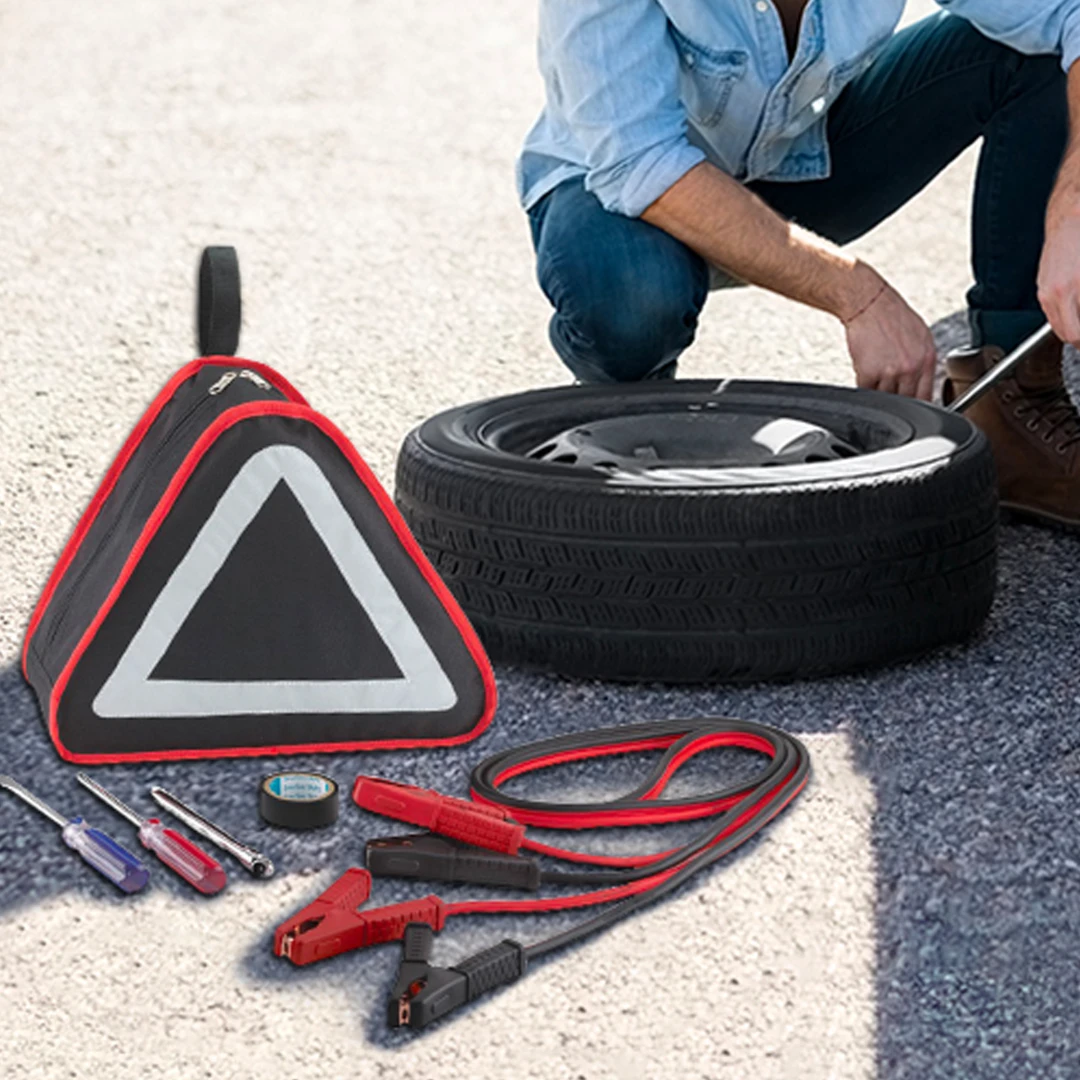 To stand out in the competitive industry, an auto insurance company gave policyholders an emergency auto kit as company swag to show they will take good care of the customer.