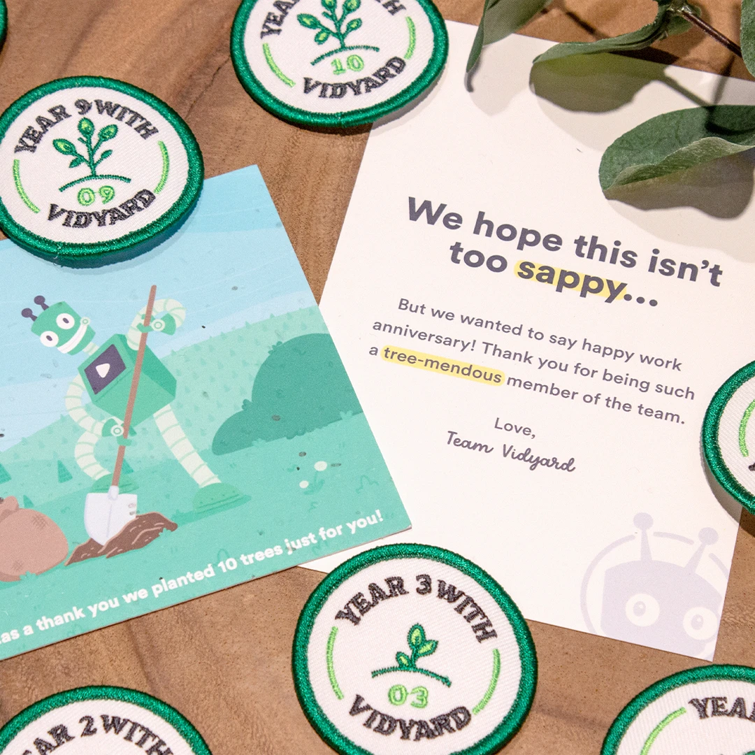 Boost employee morale by investing in employee recognition -  Small, thoughtful gestures of appreciation make a lasting impact on employee satisfaction and engagement, such as these Vidyard 