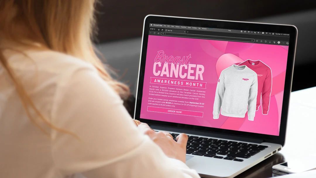 Superior Propane's limited edition Breast Cancer Awareness e-commerce pop-up online store, featuring limited edition merch, created and managed by Brand Blvd. With a portion of proceeds going to the Canadian Cancer Society.