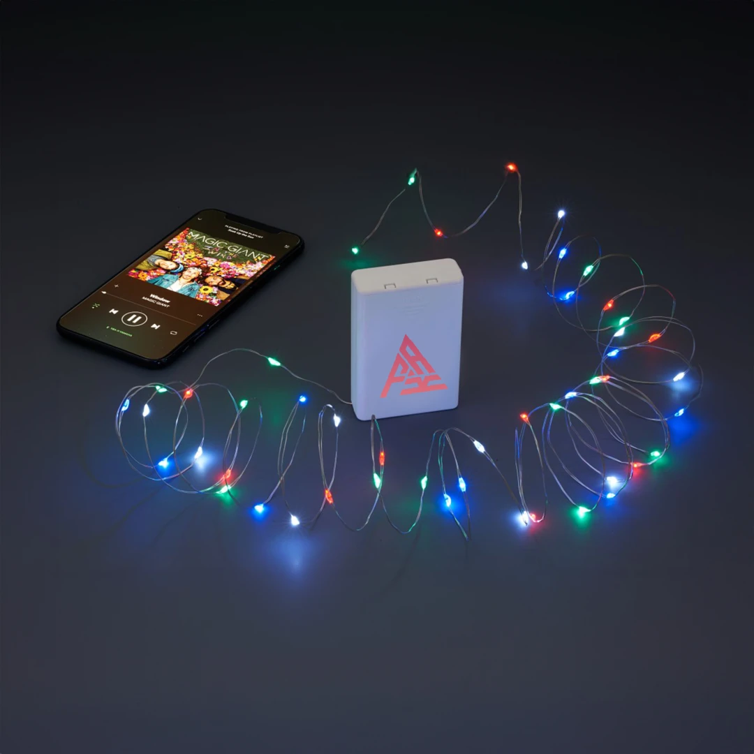 Branded Music Beat Activated String Lights are a Unique Branded Merch and Swag item that will set the mood. Spread Good Vibes and add Fun to your promotional product marketing and employee or client giveaways. Perfect for your next event.