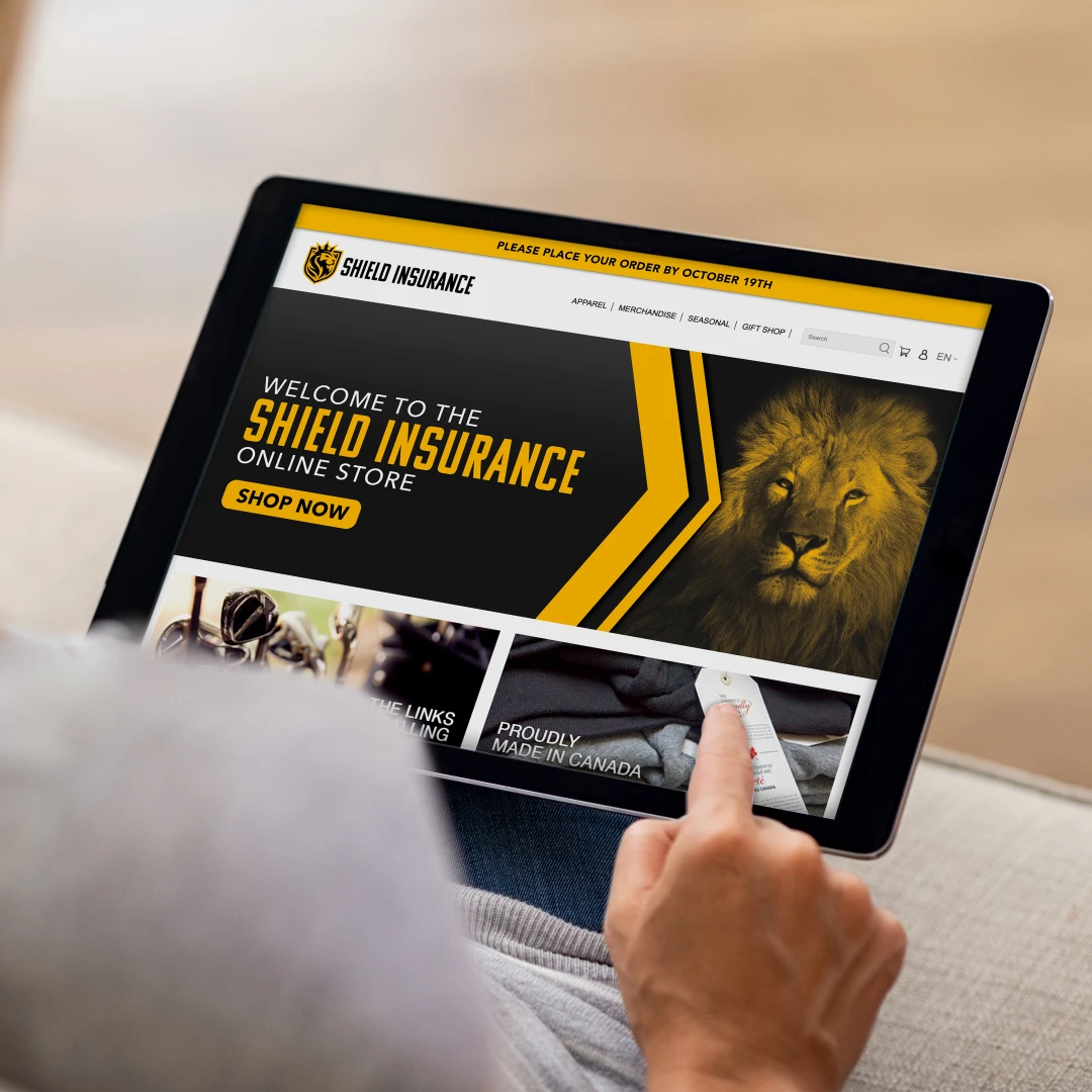 Person browsing an online store on a tablet.