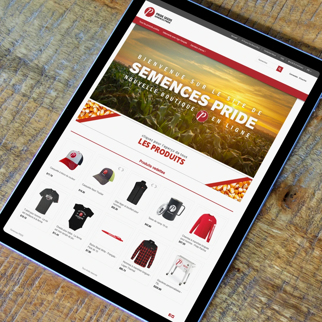 A photo of the French home page of the Pride Seeds online store.